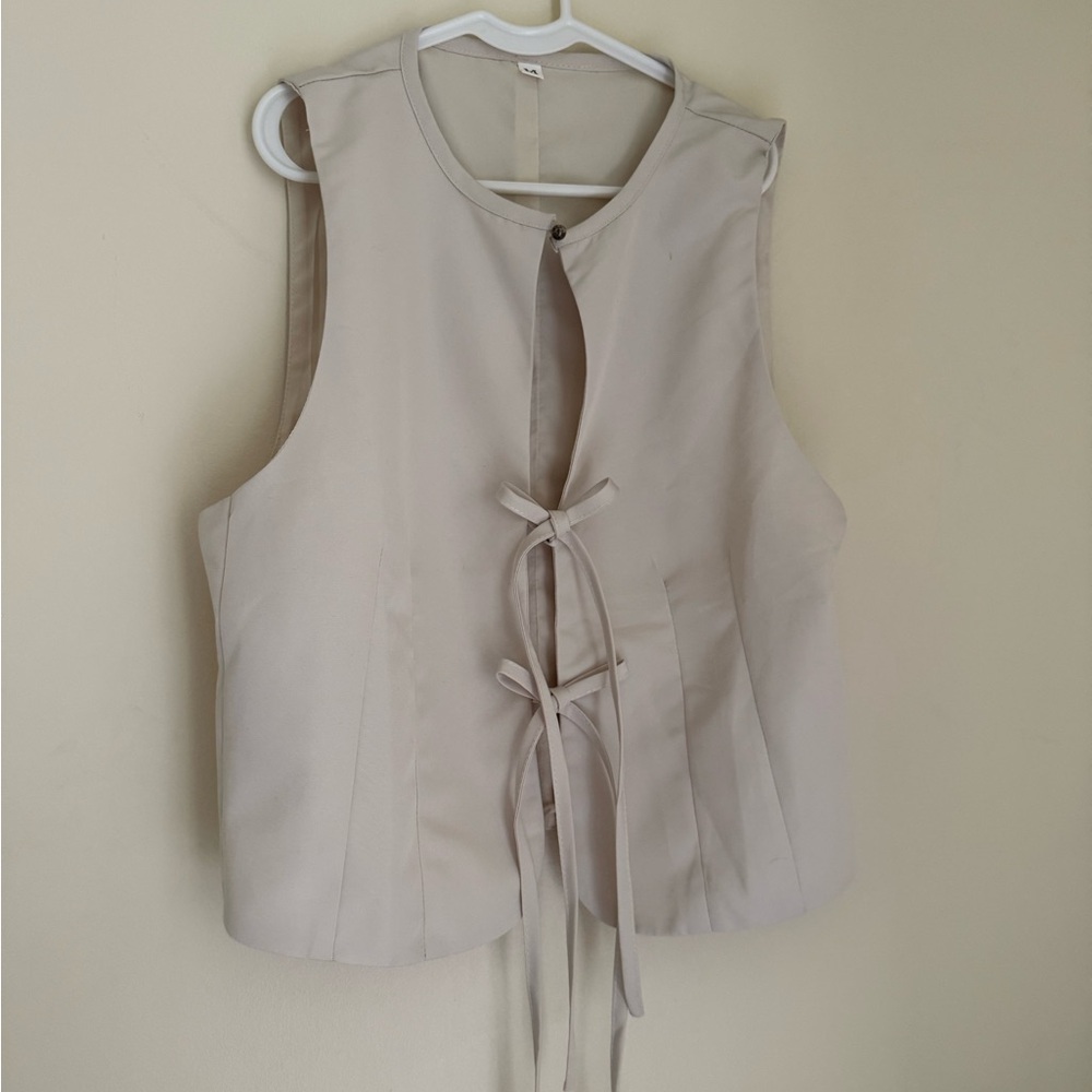 Chic Minimalist Tie-Front Sleeveless Top | Neutral Cream | Quiet Luxury Style